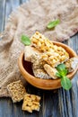 Honey bars made of peanuts, sesame and sunflower seeds. Royalty Free Stock Photo