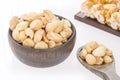 Honey bars with peanuts - white background. Top view Royalty Free Stock Photo