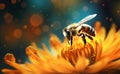 Honey bee and beautiful orange flower, spring summer season. Wild nature landscape. Beauty in Nature Royalty Free Stock Photo