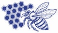Honey Bee on Blue Abstract Honeycomb Pattern Art, vector design Generative AI Royalty Free Stock Photo