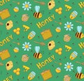 Honey bee cartoon colorful seamless vector pattern Royalty Free Stock Photo