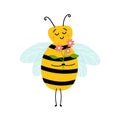 Honey bee cartoon insect character happy fly illustration. Royalty Free Stock Photo