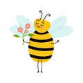 Honey bee cartoon insect character happy fly illustration. Royalty Free Stock Photo