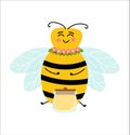 Honey bee cartoon insect character happy fly illustration. Royalty Free Stock Photo