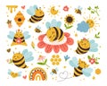 Honey bee cartoon kids isolated clip art bundle Royalty Free Stock Photo