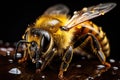 Honey bee close up view. AI Generated Royalty Free Stock Photo
