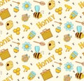 Honey bee colorful seamless vector pattern Royalty Free Stock Photo