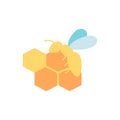 Honey bee and combs vector flat color icon