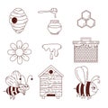 Honey bee doodle line icons vector set Royalty Free Stock Photo