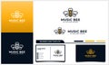 Honey bee with earphone, headphone logo concept and business card template