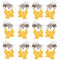 Honey and bee hand drawn sketch vector pattern. Honecomb, organic food and bees isolated on white.