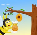 Honey bee holding honey jar