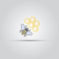 Honey bee and honeycomb isolated vector sign