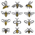 Honey Bee Icons. Creative  modern design industrious honey bees. Royalty Free Stock Photo