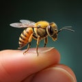 Honey bee insect closeup view on a finger Royalty Free Stock Photo