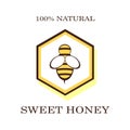 Honey and bee labels for honey logo products badges, isolated on white background. Design elements. Vector illustrations.