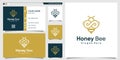 Honey bee logo with golden infinity line art style and business card design Premium Vector Royalty Free Stock Photo