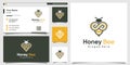 Honey bee logo with infinity line art style and business card design Premium Vector Royalty Free Stock Photo