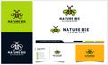 Honey bee logo with wing leaf concept and business card template Royalty Free Stock Photo