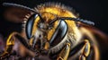 Honey bee macro shot, close-up, dark background. Agricultural farming insect. AI generated. Royalty Free Stock Photo