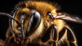 Honey bee macro shot, close-up, dark background. Agricultural farming insect. AI generated. Royalty Free Stock Photo