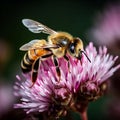 Honey bee on a pink flower busy collecting nectar Royalty Free Stock Photo