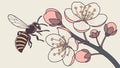 Honey Bee Pollinating Delicate Cherry Blossoms in Spring, vector design Generative AI Royalty Free Stock Photo
