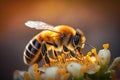 Honey bee pollinating soft background illustration generative ai