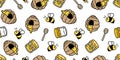 Honey bee seamless pattern vector bear polar jam cartoon scarf isolated repeat background tile wallpaper illustration textile dood