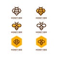 Honey bee set. Vector. Set of honey and bee labels for honey logo products. Isolated insect icon. Flying bee. Flat style vector Royalty Free Stock Photo