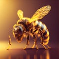 A honey bee sits on a honeycomb. Close-up shooting