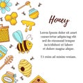 Honey bee vector banner template with colorful cartoon icons Royalty Free Stock Photo