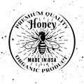 Honey bee vector emblem, badge, label or logo in monochrome style isolated on white background Royalty Free Stock Photo