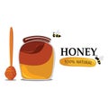 Honey and bee on white background. Honey and bee natural icon. Royalty Free Stock Photo