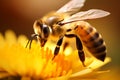 Honey bee working hard and pollinating flower