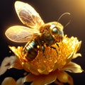 Honey bee on yellow flower. 3d render. Close up. AI Generated