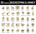 Honey beekeeping and apiculture line icons. Royalty Free Stock Photo