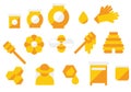 Honey and beekeeping set isolated icons. Simple beekeeping collection .  bee, honey pot, honeycombs. vector illustration Royalty Free Stock Photo