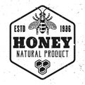 Honey and beekeeping vector emblem, badge, label or logo in monochrome style isolated on white background Royalty Free Stock Photo