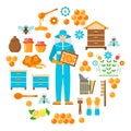 Honey beekeeping vector flat icons set