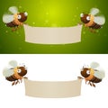 Honey bees holding blank banner Royalty Free Stock Photo