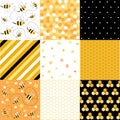 Honey and bees seamless patterns set