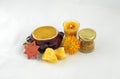 Honey, beeswax, bee pollen and candle