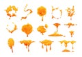 Honey blots. Dripping golden honeycomb syrup and sweet nectar leak splash, flat melting falling liquid amber drops and Royalty Free Stock Photo