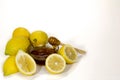 Honey in bowl lemon natural medicine Royalty Free Stock Photo