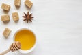 Honey, brown sugar and star anise on a light background Copy space for text. Royalty Free Stock Photo