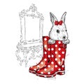 Honey Bunny in a boot. Vector illustration for a card or poster, print on clothes.