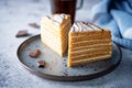 Honey cake with cream cheese filling decorated with chocolate