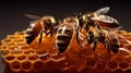 Honey cell with bees. Generative AI