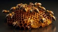 Honey cell with bees. Generative AI